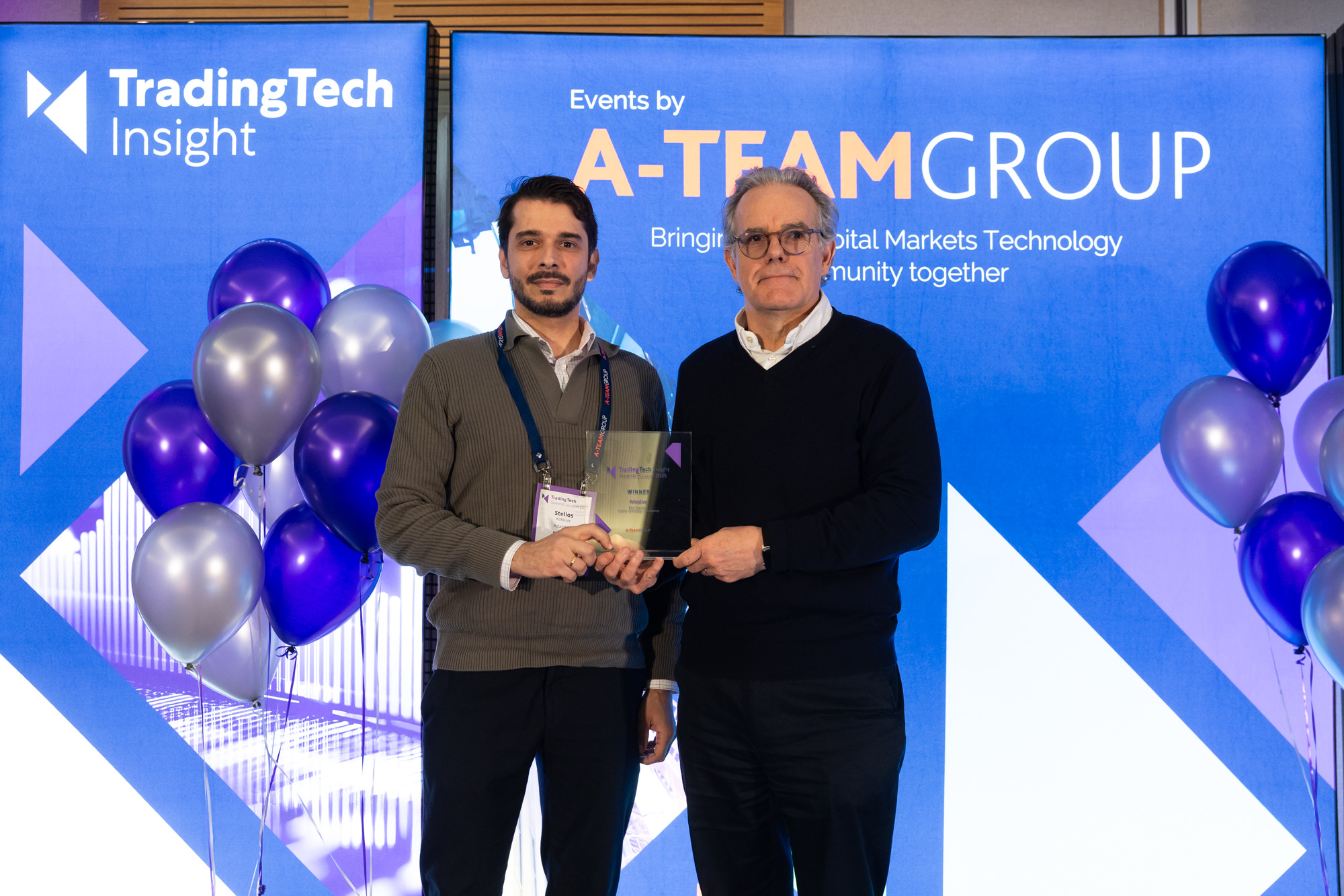Adaptive wins Best Specialist Trading Technology Consultancy Award by TradingTech Awards 2025 2 Stelios Kokkinis and Kevin Covington from Adaptive at the TradingTech Awards 2025